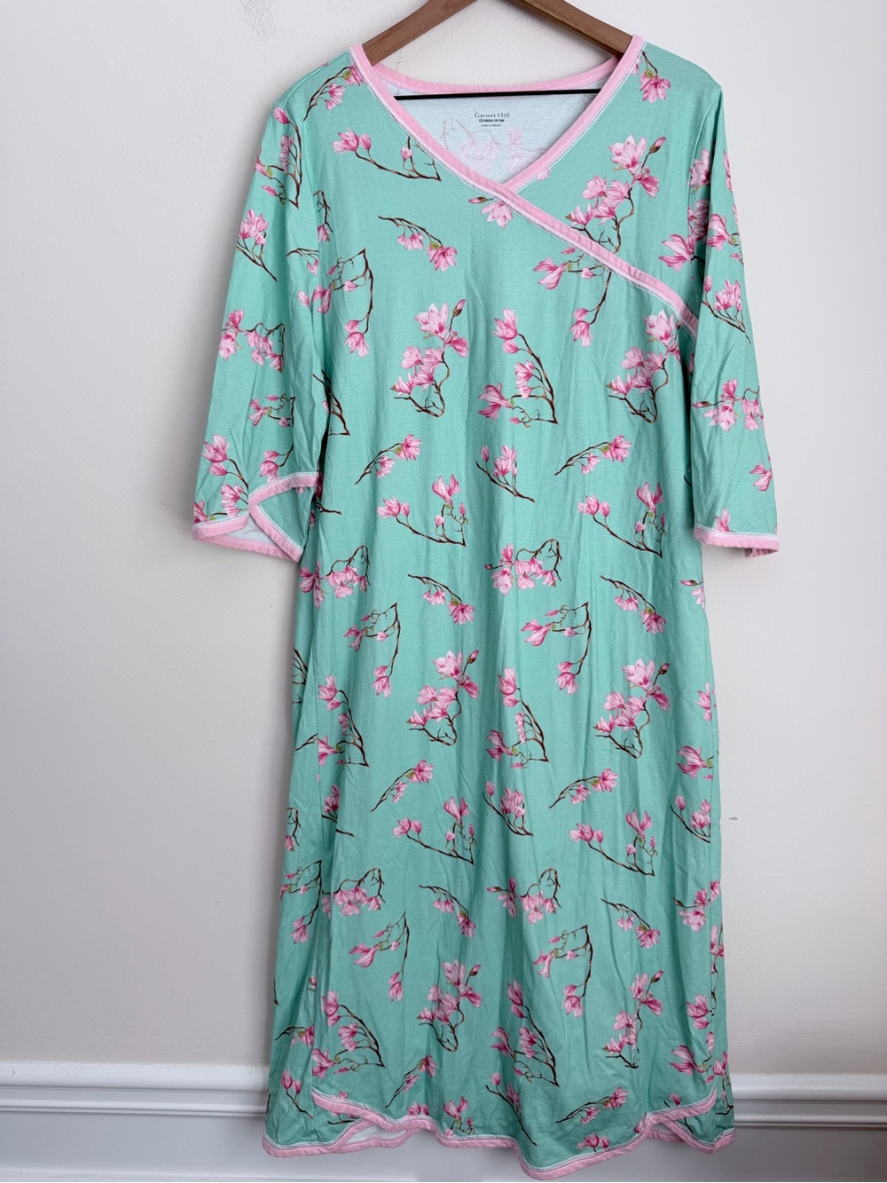 Garnet hill Asian faux Wrap Night Sleep Gown Dress Sakura oriental organic L